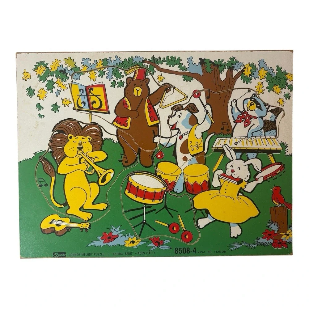 Vtg Kids Wooden Puzzle Puppy Dog & Animal Band